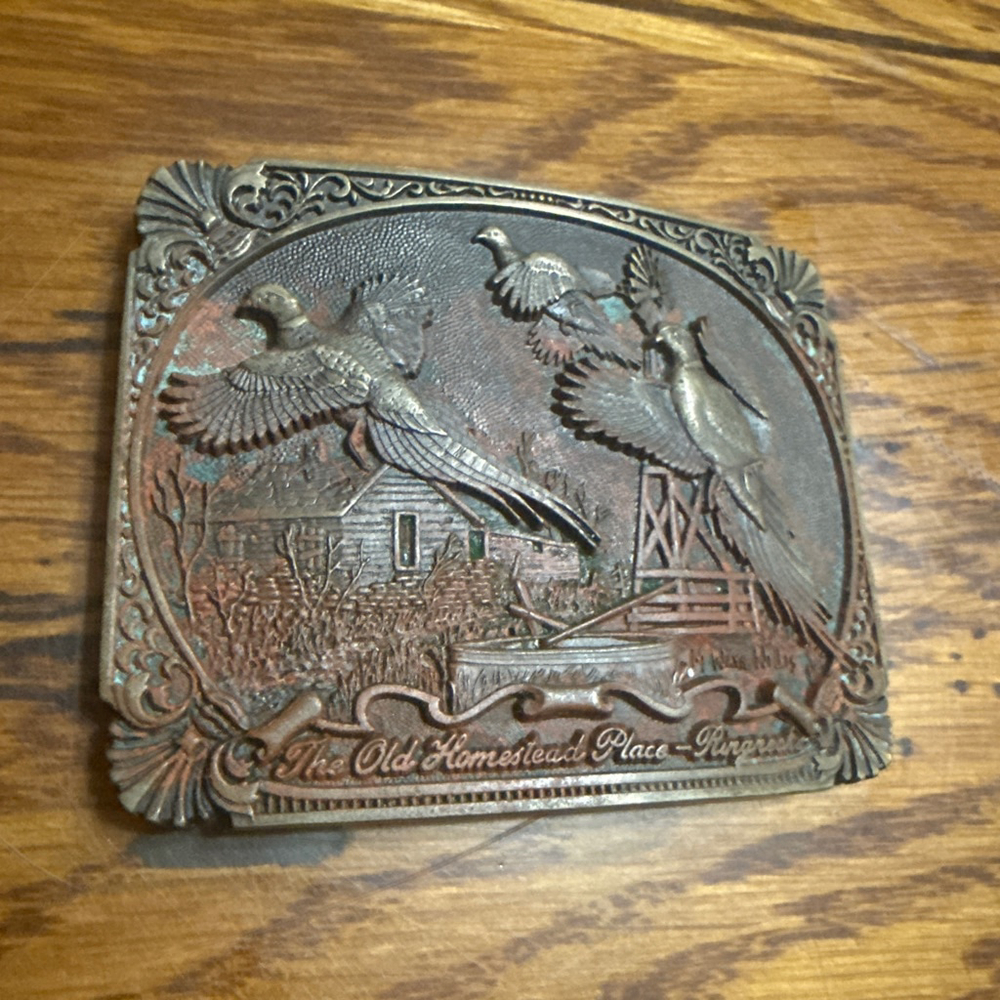 Brass Ringneck Pheasant Wildlife Art Hunting Hunter Nos Vintage Belt Buckle